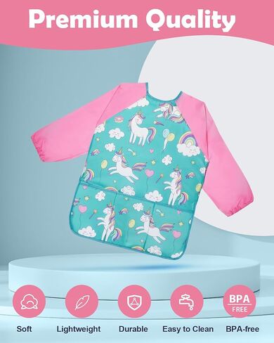 Lictin 2 Pack Kids Art Smocks ، Smock Toddler ، فنان مقاوم للماء ، مآزر الرسم للأطفال in Kuwait