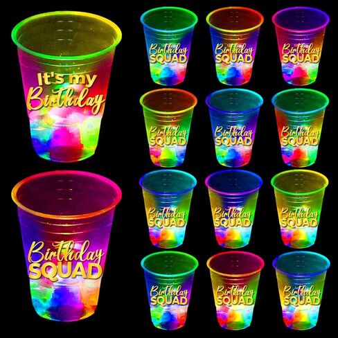 mishunyus 24 Pcs Glow Birthday Squad Party Supplies, 16oz Birthday Squad Glow Cups,Birthday Decorations Favors for 21st 30th 40th 50th 60th Night Event in Saudi Arabia