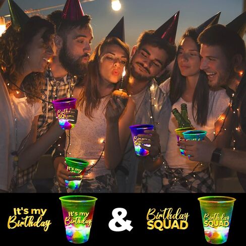 mishunyus 24 Pcs Glow Birthday Squad Party Supplies, 16oz Birthday Squad Glow Cups,Birthday Decorations Favors for 21st 30th 40th 50th 60th Night Event in Saudi Arabia