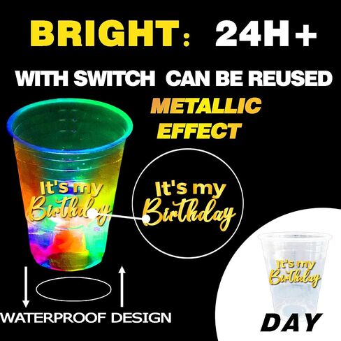 mishunyus 24 Pcs Glow Birthday Squad Party Supplies, 16oz Birthday Squad Glow Cups,Birthday Decorations Favors for 21st 30th 40th 50th 60th Night Event in Saudi Arabia
