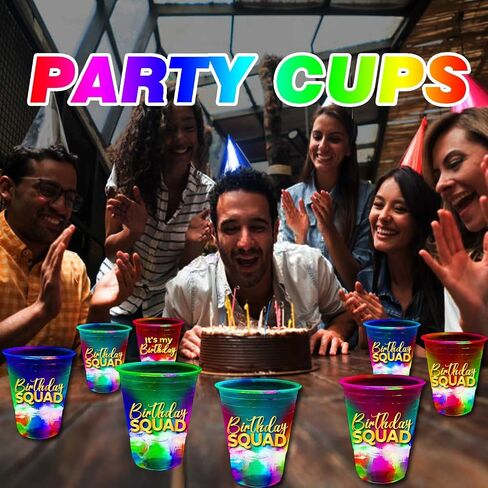 mishunyus 24 Pcs Glow Birthday Squad Party Supplies, 16oz Birthday Squad Glow Cups,Birthday Decorations Favors for 21st 30th 40th 50th 60th Night Event in Saudi Arabia