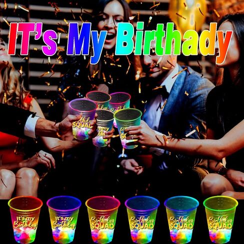 mishunyus 24 Pcs Glow Birthday Squad Party Supplies, 16oz Birthday Squad Glow Cups,Birthday Decorations Favors for 21st 30th 40th 50th 60th Night Event in Saudi Arabia