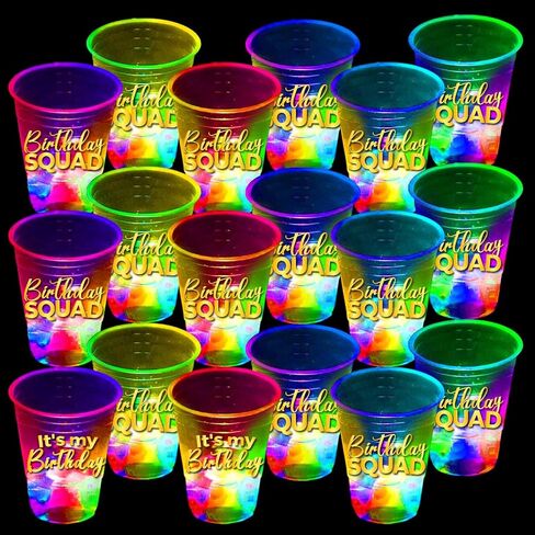mishunyus 24 Pcs Glow Birthday Squad Party Supplies, 16oz Birthday Squad Glow Cups,Birthday Decorations Favors for 21st 30th 40th 50th 60th Night Event in Saudi Arabia