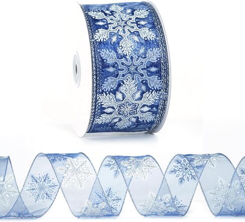 Navy Organza Snowflake Wired Ribbon 2.5" X 25 Yards Navy Blue Ribbon for Christmas Tree Decoration, Blue and White Christmas Ribbon for Garlands and Wreaths, Gift Wrapping, DIY Crafts in Saudi Arabia