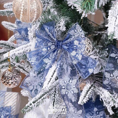 Navy Organza Snowflake Wired Ribbon 2.5" X 25 Yards Navy Blue Ribbon for Christmas Tree Decoration, Blue and White Christmas Ribbon for Garlands and Wreaths, Gift Wrapping, DIY Crafts in Saudi Arabia