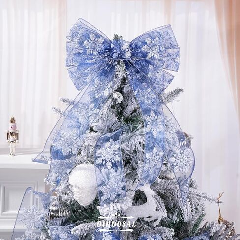 Navy Organza Snowflake Wired Ribbon 2.5" X 25 Yards Navy Blue Ribbon for Christmas Tree Decoration, Blue and White Christmas Ribbon for Garlands and Wreaths, Gift Wrapping, DIY Crafts in Saudi Arabia