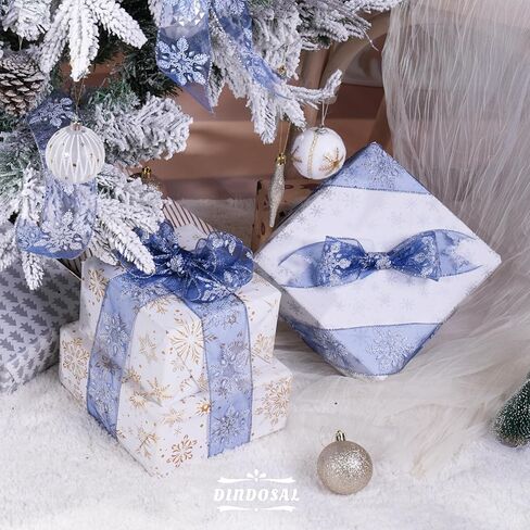 Navy Organza Snowflake Wired Ribbon 2.5" X 25 Yards Navy Blue Ribbon for Christmas Tree Decoration, Blue and White Christmas Ribbon for Garlands and Wreaths, Gift Wrapping, DIY Crafts in Saudi Arabia