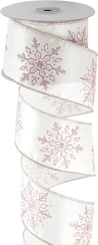 Navy Organza Snowflake Wired Ribbon 2.5" X 25 Yards Navy Blue Ribbon for Christmas Tree Decoration, Blue and White Christmas Ribbon for Garlands and Wreaths, Gift Wrapping, DIY Crafts in Kuwait