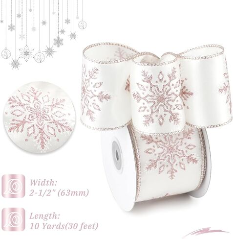 Navy Organza Snowflake Wired Ribbon 2.5" X 25 Yards Navy Blue Ribbon for Christmas Tree Decoration, Blue and White Christmas Ribbon for Garlands and Wreaths, Gift Wrapping, DIY Crafts in Kuwait