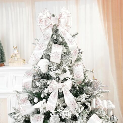 Navy Organza Snowflake Wired Ribbon 2.5" X 25 Yards Navy Blue Ribbon for Christmas Tree Decoration, Blue and White Christmas Ribbon for Garlands and Wreaths, Gift Wrapping, DIY Crafts in Kuwait