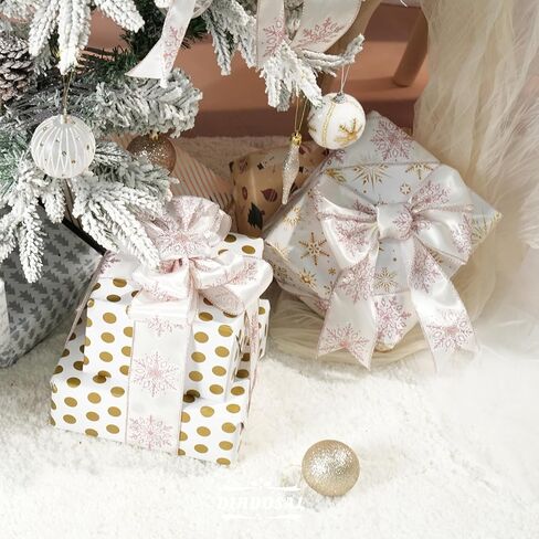 Navy Organza Snowflake Wired Ribbon 2.5" X 25 Yards Navy Blue Ribbon for Christmas Tree Decoration, Blue and White Christmas Ribbon for Garlands and Wreaths, Gift Wrapping, DIY Crafts in Kuwait