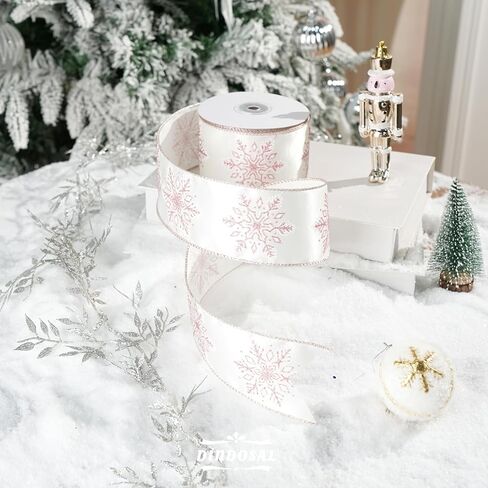 Navy Organza Snowflake Wired Ribbon 2.5" X 25 Yards Navy Blue Ribbon for Christmas Tree Decoration, Blue and White Christmas Ribbon for Garlands and Wreaths, Gift Wrapping, DIY Crafts in Kuwait