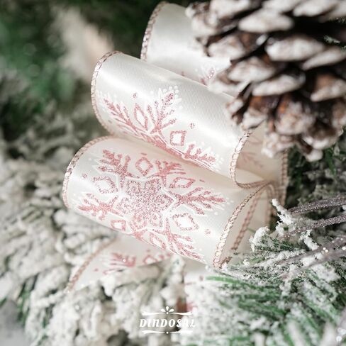 Navy Organza Snowflake Wired Ribbon 2.5" X 25 Yards Navy Blue Ribbon for Christmas Tree Decoration, Blue and White Christmas Ribbon for Garlands and Wreaths, Gift Wrapping, DIY Crafts in Kuwait