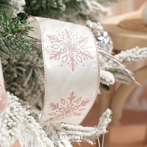 Navy Organza Snowflake Wired Ribbon 2.5" X 25 Yards Navy Blue Ribbon for Christmas Tree Decoration, Blue and White Christmas Ribbon for Garlands and Wreaths, Gift Wrapping, DIY Crafts in Kuwait