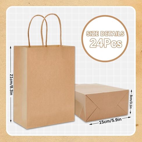 Whaline 24Pcs Sage Green Kraft Paper Bags Party Favors Gift Bags with Handles Grocery Shopping Treat Bags Goodies Candy Bags for DIY Art Craft Baby Shower Wedding Birthday Party Decorations in Saudi Arabia