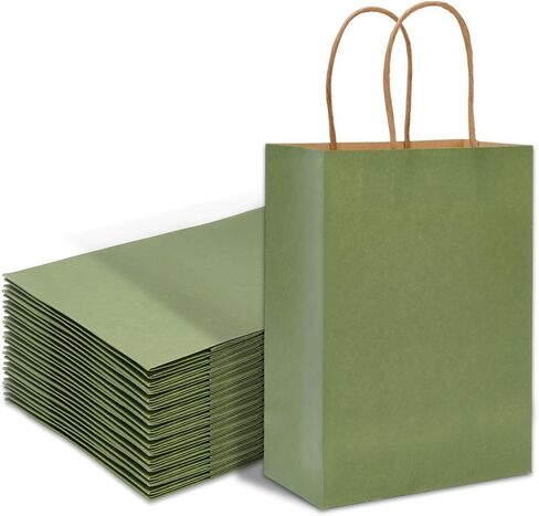 Whaline 24Pcs Sage Green Kraft Paper Bags Party Favors Gift Bags with Handles Grocery Shopping Treat Bags Goodies Candy Bags for DIY Art Craft Baby Shower Wedding Birthday Party Decorations in Saudi Arabia