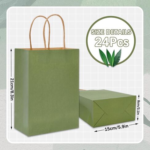 Whaline 24Pcs Sage Green Kraft Paper Bags Party Favors Gift Bags with Handles Grocery Shopping Treat Bags Goodies Candy Bags for DIY Art Craft Baby Shower Wedding Birthday Party Decorations in Saudi Arabia