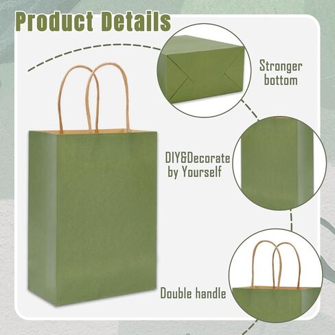 Whaline 24Pcs Sage Green Kraft Paper Bags Party Favors Gift Bags with Handles Grocery Shopping Treat Bags Goodies Candy Bags for DIY Art Craft Baby Shower Wedding Birthday Party Decorations in Saudi Arabia