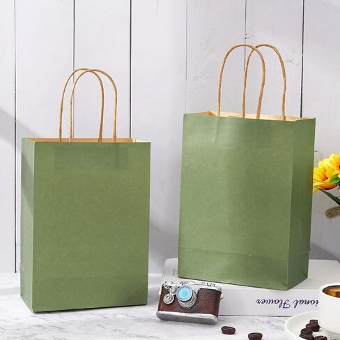 Whaline 24Pcs Sage Green Kraft Paper Bags Party Favors Gift Bags with Handles Grocery Shopping Treat Bags Goodies Candy Bags for DIY Art Craft Baby Shower Wedding Birthday Party Decorations in Saudi Arabia