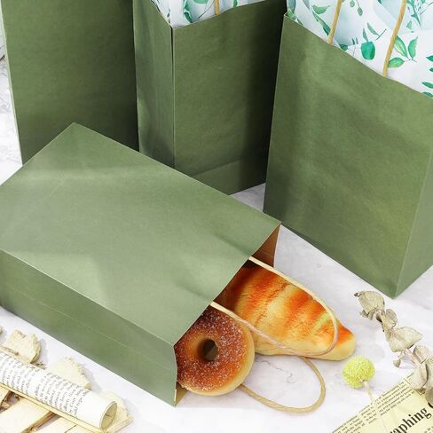 Whaline 24Pcs Sage Green Kraft Paper Bags Party Favors Gift Bags with Handles Grocery Shopping Treat Bags Goodies Candy Bags for DIY Art Craft Baby Shower Wedding Birthday Party Decorations in Saudi Arabia
