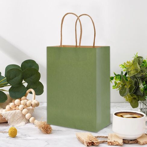 Whaline 24Pcs Sage Green Kraft Paper Bags Party Favors Gift Bags with Handles Grocery Shopping Treat Bags Goodies Candy Bags for DIY Art Craft Baby Shower Wedding Birthday Party Decorations in Saudi Arabia