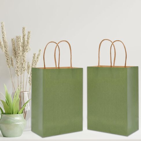 Whaline 24Pcs Sage Green Kraft Paper Bags Party Favors Gift Bags with Handles Grocery Shopping Treat Bags Goodies Candy Bags for DIY Art Craft Baby Shower Wedding Birthday Party Decorations in Saudi Arabia