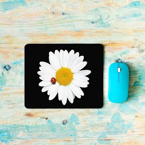 Daisy Flower Mouse Mouse Pad قاعدة مطاطية طبيعية غير انزلاق ، 9.5 × 7.9 بوصة زهر بيضاء البابونج الخنفساء كمبيوتر موسباد فاتر لأجهزة الكمبيوتر والكمبيوتر المحمول والألعاب والمكتب والمنزل in Kuwait