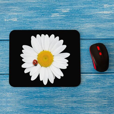 Daisy Flower Mouse Mouse Pad قاعدة مطاطية طبيعية غير انزلاق ، 9.5 × 7.9 بوصة زهر بيضاء البابونج الخنفساء كمبيوتر موسباد فاتر لأجهزة الكمبيوتر والكمبيوتر المحمول والألعاب والمكتب والمنزل in Kuwait
