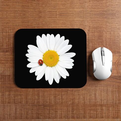 Daisy Flower Mouse Mouse Pad قاعدة مطاطية طبيعية غير انزلاق ، 9.5 × 7.9 بوصة زهر بيضاء البابونج الخنفساء كمبيوتر موسباد فاتر لأجهزة الكمبيوتر والكمبيوتر المحمول والألعاب والمكتب والمنزل in Kuwait