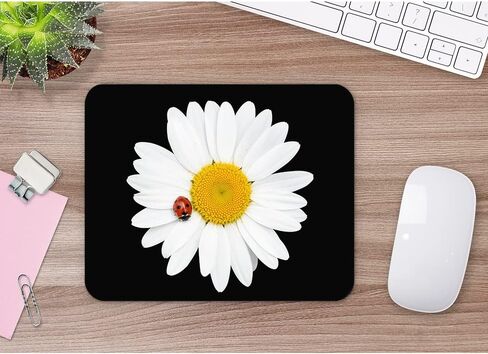 Daisy Flower Mouse Mouse Pad قاعدة مطاطية طبيعية غير انزلاق ، 9.5 × 7.9 بوصة زهر بيضاء البابونج الخنفساء كمبيوتر موسباد فاتر لأجهزة الكمبيوتر والكمبيوتر المحمول والألعاب والمكتب والمنزل in Kuwait