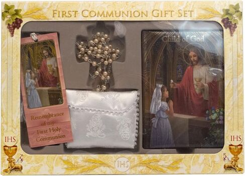 First Holy Communion Gift Set | Catholic Prayer Kit for Children | Includes Mass Missal, Bookmark, Scapular, Rosary, Pouch, and Pin | Black, Rose, or White for Boys and Girls (Rose) in Kuwait