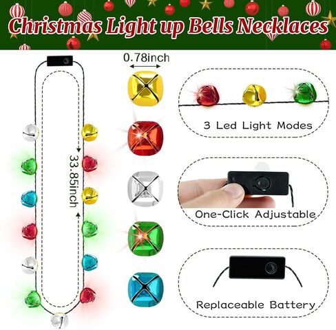 Yaxinrui 1 PCS عيد الميلاد قلادة أعلى ، أجراس تضيء إكسسوارات قلادة عيد الميلاد ، 3 أوضاع أجراس جينجل بيلز توهج عيد الميلاد من أجل سترة قبيحة العام الجديد عيد الميلاد. in Kuwait