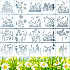 20 Pieces Flower Stencil Template for Painting Reusable plante Spring Stencil DIY Template for Painting on Wood Canvas Party Decor