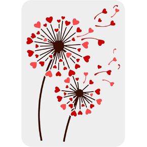 FINGERINSPIRE Hearts Dandelion Painting Stencil 8.3x11.7inch Reusable Heart Shape Taraxacum Drawing Template Plants Theme Hollow Out Stencil for Painting on Wall Wood Furniture DIY Home Decor