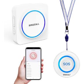 Singcall tuya wifi sos Wireless Calling Calling Pager System Conval Sister لنظام التنبيه للمرضى كبار السن المعاقين 1 المتلقي 1 زر الاتصال الطوارئ الذكي (يدعم فقط 2.4 جيجا هرتز Wi-Fi)