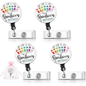 4 Set Badge Reel with Alligator Clip Retractable Phlebotomy My Job Is All Rainbows and Butterflies Badge Reel, Cute Id Badge Holder, Funny Doctor Nurse Rn Id Card Holder Name Badge Clip