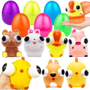 6 Pack 3.8" Large Easter Eggs Filled,Squeeze Animals with Popping Eyes Bunny & Chick Easter Basket Stuffers Sensory Fidget Toys for Toddler Kids, Easter Eggs Hunt Party Favors Gifts Classroom Prizes