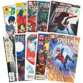 مجموعة هدايا Spiderman Ultimate Comic Book - 10 قضايا مختلفة من Spider Man فقط - Kid/Chone Friendles مع مواد حشو غير لائقة - مجموعة عطلة عيد ميلاد مذهلة لأي لعبة خارقة أو مروحة رواية رسومية