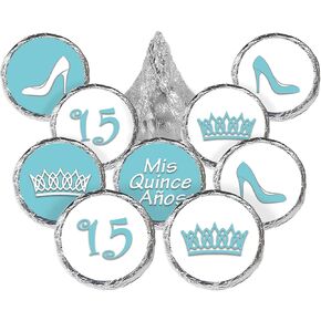 Light Blue Quinceañera Party Favor Stickers - 180 Labels