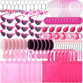 108 PCS Hot Pink Princess Gift Facs Stet Hot Pink Princess Party Favors Kit ، 12 Wink Keychains 12 Makeup Min