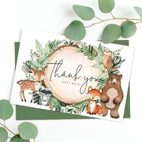 50 Packs Woodland Thank You Cards Woodland Animal Watercolor Greeting Cards Boxed with Envelopes and Stickers Forest Creature Blank Note Cards for Baby Shower Birthday Party