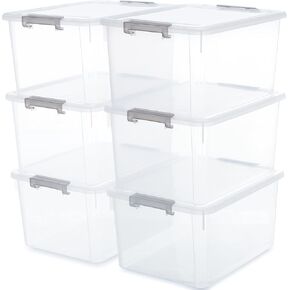 Citylife 6 Packs 32 QT Plastic Storage Bins with Lids Large Stackable Storage Containers for Organizing Clear Storage Box for Garage, Closet, Kitchen