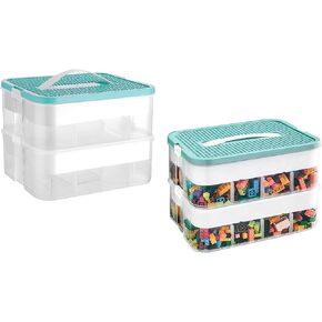 Plastic Storage Organizer Box 3 Layer Clear Building Blocks Storage Bins with Lid and Adjustable Storage Compartments for Bead Dolls Tool Parts Sewing(Green