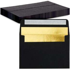 Best Paper Greetings Black Envelopes 4x6 with Gold Foil Lining, A4 Envelopes for Mailing Wedding Invitations, Announcements, Bridal Shower, Greeting Cards, Thank You Notes - Pack of 50