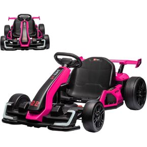 24V Electric Go Kart for Kids，Powerful Drift Kart With Adjustable Seat, 2x150 Motor, 8.5 Mph Speed, 4 Speed Modes, Led Lights, Music, and Honking Horn for Ages 6-12
