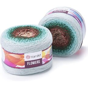 YarnArt Flowers Cotton Acrylic Blend Yarn - 55% Cotton 45% Acrylic 250gr 1094yds Multicolor Cotton Yarn Rainbow Crochet Yarn - Spring Summer 1 Fine Sport Yarn - Skein (318)