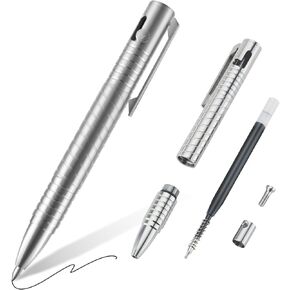 4'' EDC Bolt Action Pen, Titanium Pocket Mini Metal Pen, Ink Refillable Retractable Fidget Pen Smooth Writing Ballpoint Pen for Men Women Every Day Carry (4 inch, Silver)