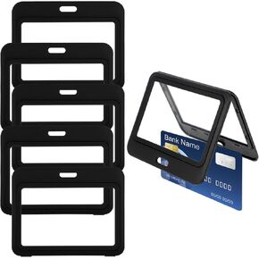 6Pcs Horizontal ID Badge Holder, Double-Sided ID Badge Holder with Plastic Clip, Waterproof Hard Plastic Badge Holder for Office School ID Proximity Key Cards Driver’s Licenses(Black)