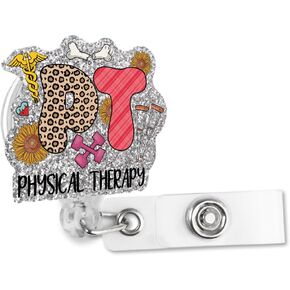 Physical Therapy Retractable Glitter Badge Reel with Alligator Clip, Funny Physical Therapist Badge Reel for Physical Therapist Occupational Therapy OT PT PTA in Kuwait