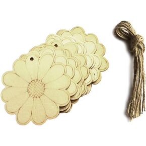 Healifty 10pcs Unfinished Wood Slices Flower Wood Cutouts with Twine Discs DIY Crafts Hanging Embellishments Decoration for Nursery Wedding Anniversary Birthday Valentines Day